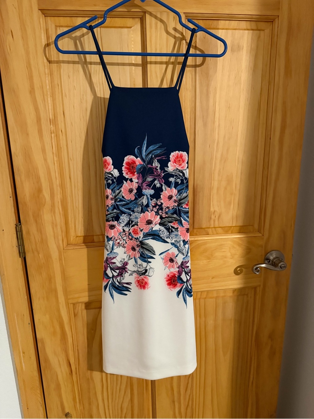 Guess Navy, White & Pink Floral Midi Dress